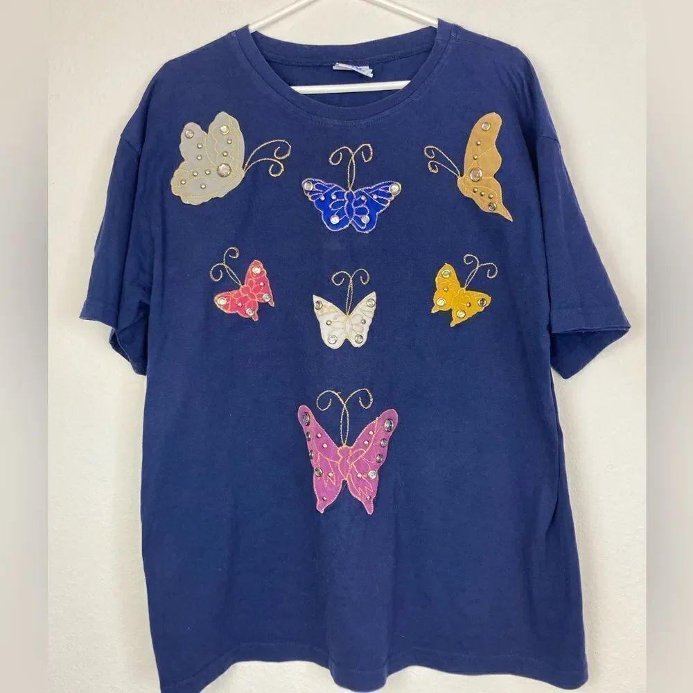 Vintage Rare Butterfly Applique in faux suede w/ 80s jewels round bezel edges